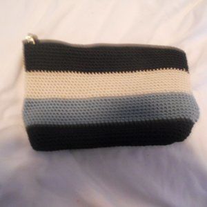 The SAK  small clutch Light blue, Dark Blue, white stripe